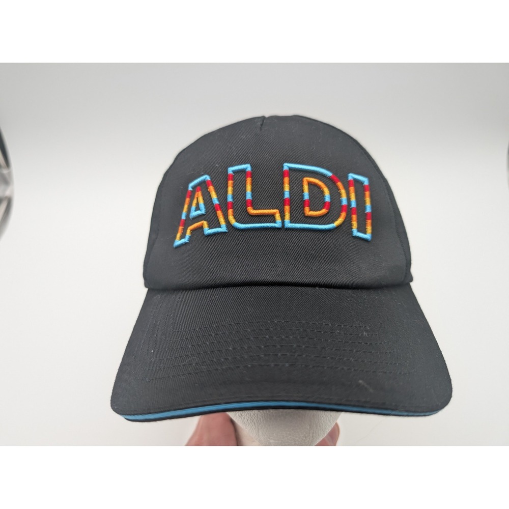 Aldi Gear Black Baseball Cap Multi-Color Embroidered Logo Adjustable Hat OSFM